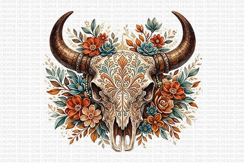 Boho Bull Skull PNG Floral Western Sublimation PNG Digital Download SVG BillahCrafts 