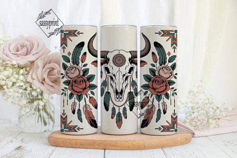 Boho Bull Skull Tumbler Wrap Sublimation sassyprint 