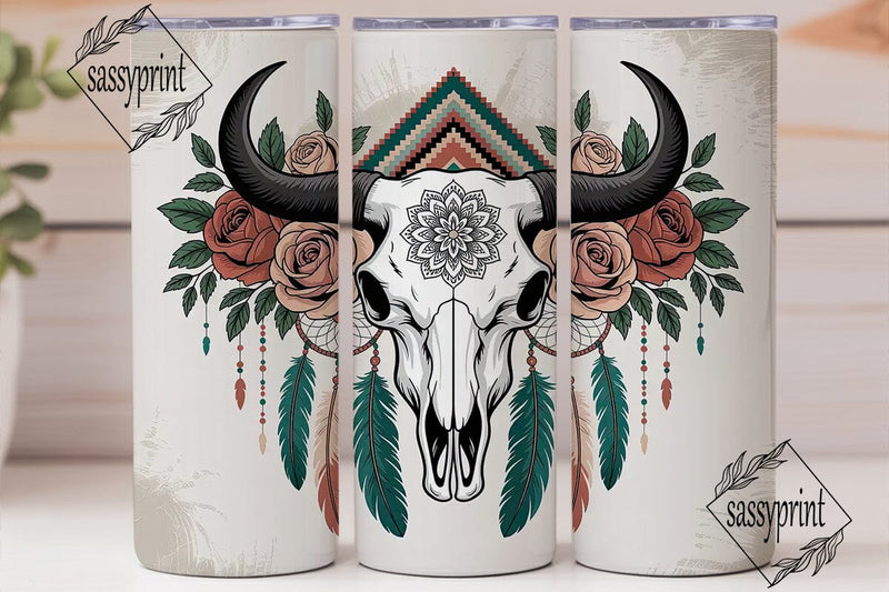 Boho Bull Skull Tumbler Wrap Sublimation sassyprint 