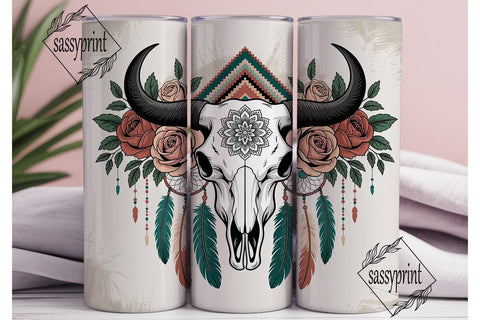 Boho Bull Skull Tumbler Wrap Sublimation sassyprint 