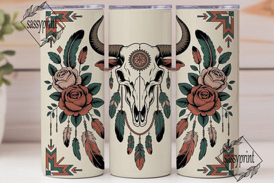 Boho Bull Skull Tumbler Wrap Sublimation sassyprint 