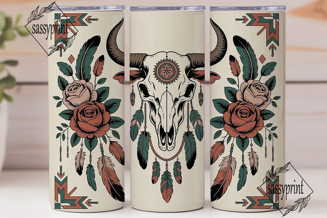 Boho Bull Skull Tumbler Wrap Sublimation sassyprint 