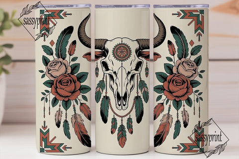 Boho Bull Skull Tumbler Wrap Sublimation sassyprint 