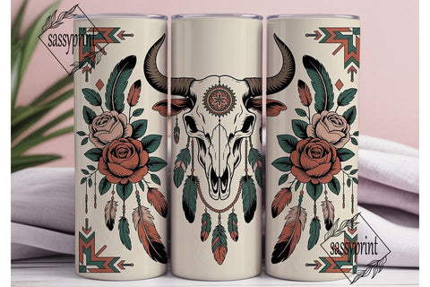 Boho Bull Skull Tumbler Wrap Sublimation sassyprint 