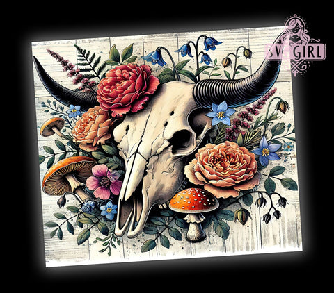 Boho Bull Skull Western 20oz Tumbler, Bull Skull Design, Retro Sublimation, 20oz Tumbler Wrap, Western Decor, Bohemian Style, Unique Drinkware Sublimation SvggirlplusArt 