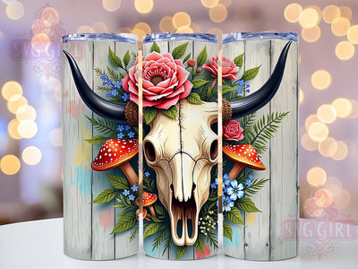 Boho Bull Skull Western 20oz Tumbler, Bull Skull Design, Retro Sublimation, 20oz Tumbler Wrap, Western Decor, Bohemian Style, Unique Drinkware Sublimation SvggirlplusArt 