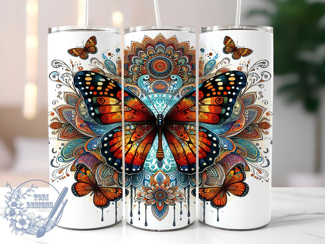 Boho Butterfly 20oz Skinny Tumbler, Boho Tumbler Png, Straight & Tapered Tumbler Wrap, Instant Digital Download Sublimation ToriDesigns 