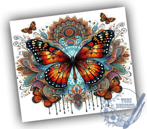 Boho Butterfly 20oz Skinny Tumbler, Boho Tumbler Png, Straight & Tapered Tumbler Wrap, Instant Digital Download Sublimation ToriDesigns 