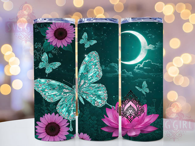 Boho Butterfly Celestial Spring Tumbler, Celestial Spring Wrap, 20oz Sublimation Design, Moon and Butterfly Cup, Mystical Boho Tumbler, Spring Vibes Wrap, Whimsical Tumbler Design Sublimation SvggirlplusArt 