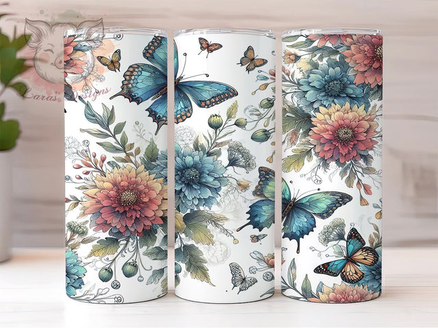 Boho butterfly Floral 20 oz Skinny Tumbler Sublimation Design, Straight & Tapered Tumbler Png, Halloween Flower Tumbler Png, Digital Download PNG Sublimation Lara' s Designs 