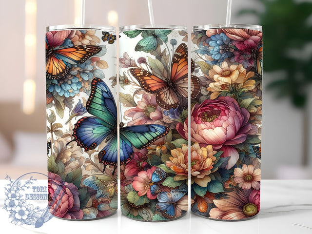 Boho Butterfly Floral 20oz Skinny Tumbler PNG, Groovy Halloween Flower Tumbler Sublimation Wrap, Straight & Tapered Tumbler Wrap, Instant Digital Download Sublimation ToriDesigns 