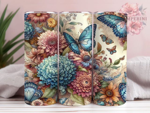 Boho Butterfly Floral 20oz Tumbler Wrap PNG, Groovy Halloween Flower Tumbler PNG Sublimation Design, Straight & Tapered Tumbler Wrap, Instant Digital Download Sublimation Li Zamperini 