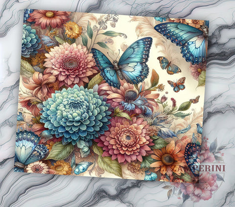 Boho Butterfly Floral 20oz Tumbler Wrap PNG, Groovy Halloween Flower Tumbler PNG Sublimation Design, Straight & Tapered Tumbler Wrap, Instant Digital Download Sublimation Li Zamperini 