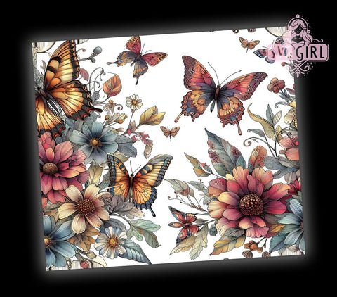 Boho Butterfly Floral 20oz Tumbler Wrap Sublimation Design, Straight Tapered Tumbler Wrap, Autumn Boho Tumbler Png, Instant Digital Download Sublimation SvggirlplusArt 