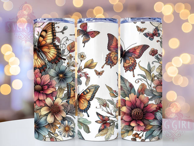 Boho Butterfly Floral 20oz Tumbler Wrap Sublimation Design, Straight Tapered Tumbler Wrap, Autumn Boho Tumbler Png, Instant Digital Download Sublimation SvggirlplusArt 