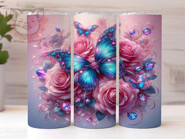 Boho Butterfly Floral Tumbler, Boho Flowers Design, Floral Boho Tumbler, 20Oz Wrap Design, Boho Sublimation, Butterfly Flower Art, Bohemian Floral Theme Sublimation Lara' s Designs 