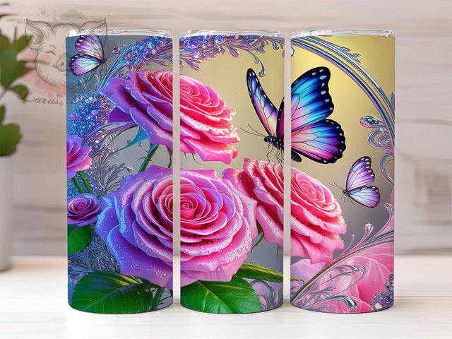 Boho Butterfly Floral Tumbler, Boho Flowers Design, Floral Boho Tumbler, 20Oz Wrap Design, Boho Sublimation, Butterfly Flower Art, Bohemian Floral Theme Sublimation Lara' s Designs 