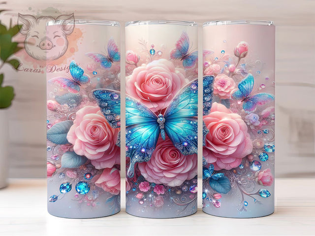 Boho Butterfly Floral Tumbler, Boho Flowers Design, Floral Boho Tumbler, 20Oz Wrap Design, Boho Sublimation, Butterfly Flower Art, Bohemian Floral Theme Sublimation Lara' s Designs 