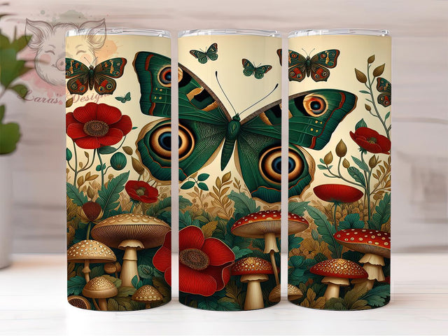 Boho Butterfly Mushroom Tumbler, Boho Tumbler, Mushroom Design, Nature Tumbler, Floral Tumbler, 20oz Sublimation, Boho Floral Tumbler Sublimation Lara' s Designs 