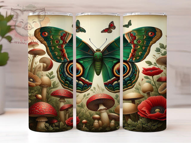 Boho Butterfly Mushroom Tumbler, Boho Tumbler, Mushroom Design, Nature Tumbler, Floral Tumbler, 20oz Sublimation, Boho Floral Tumbler Sublimation Lara' s Designs 