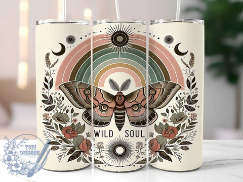 Boho Butterfly Wild Soul 20oz Skinny Tumbler, Motivation Inspiration Tumbler Png, Straight & Tapered Tumbler Wrap, Instant Digital Download Sublimation ToriDesigns 
