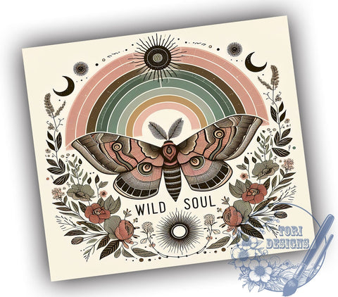 Boho Butterfly Wild Soul 20oz Skinny Tumbler, Motivation Inspiration Tumbler Png, Straight & Tapered Tumbler Wrap, Instant Digital Download Sublimation ToriDesigns 