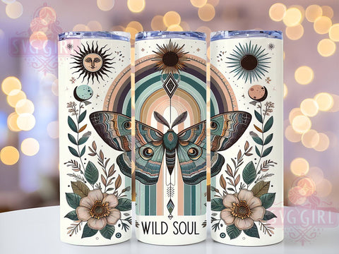 Boho Butterfly Wild Soul 20oz Tumbler Wrap Sublimation Design, Straight Tapered Tumbler Wrap, Motivation Inspiration Tumbler Png, Instant Digital Download Sublimation SvggirlplusArt 