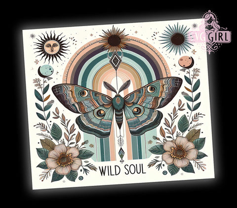 Boho Butterfly Wild Soul 20oz Tumbler Wrap Sublimation Design, Straight Tapered Tumbler Wrap, Motivation Inspiration Tumbler Png, Instant Digital Download Sublimation SvggirlplusArt 
