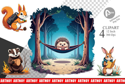 Boho Camping Animals Clipart Sublimation artnoy 