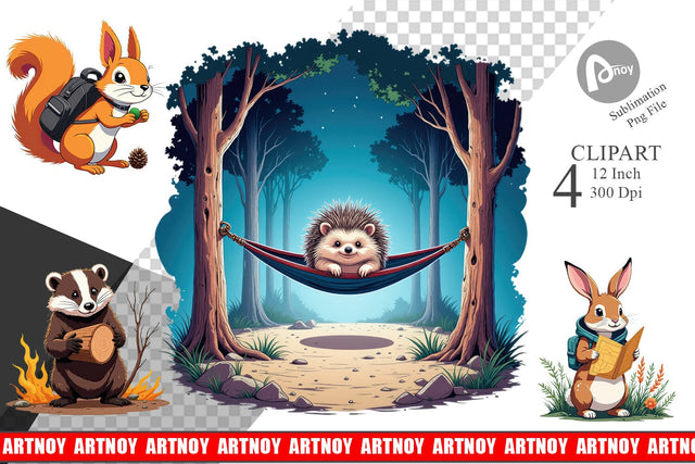 Boho Camping Animals Clipart Sublimation artnoy 