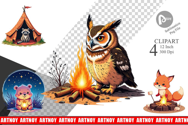Boho Camping Animals Clipart Sublimation artnoy 
