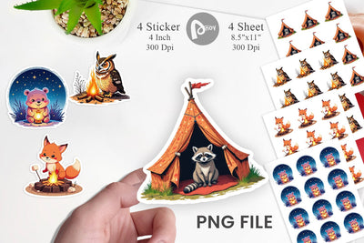 Boho Camping Animals Sticker Sublimation artnoy 