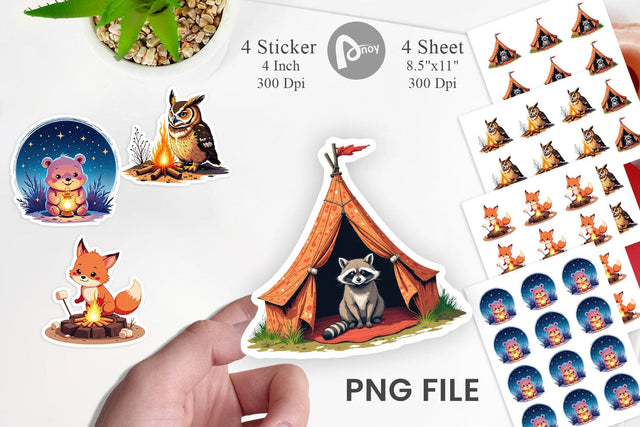 Boho Camping Animals Sticker Sublimation artnoy 