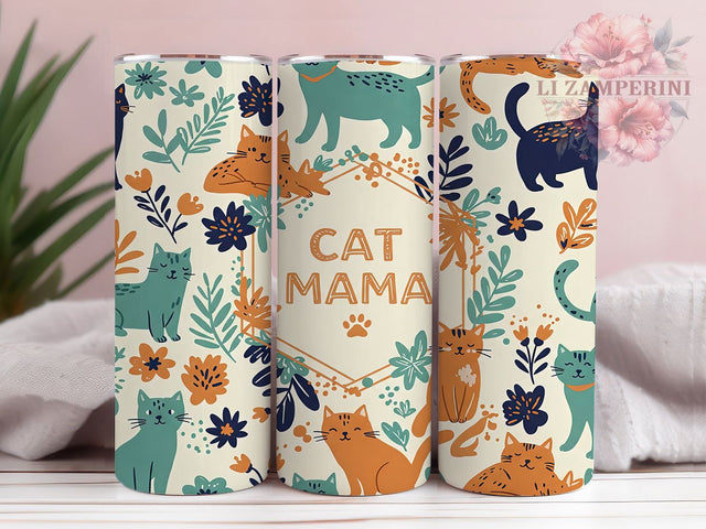 Boho Cat MaMa Vintage Tumbler Wrap, Feline Lover Mug, Rustic Kitty Cup, Cute Pet Parent Wrap, Vintage Bohemian Design, Whimsical Cat Gift, Sublimation Tumbler Wrap Sublimation Li Zamperini 