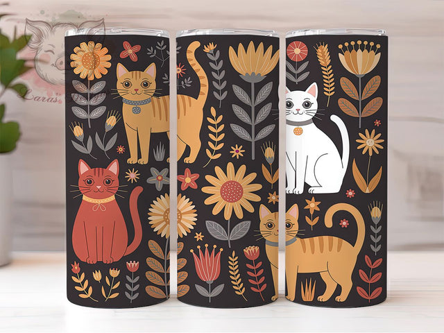 Boho Cat Rustic Autumn Fall Tumbler, Fall Tumbler, Autumn Kitty, Rustic Wrap, Cozy Design, Sublimation Cup, 20Oz Tumbler Sublimation Lara' s Designs 