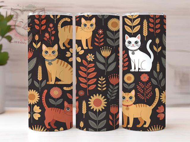 Boho Cat Rustic Autumn Fall Tumbler, Fall Tumbler, Autumn Kitty, Rustic Wrap, Cozy Design, Sublimation Cup, 20Oz Tumbler Sublimation Lara' s Designs 