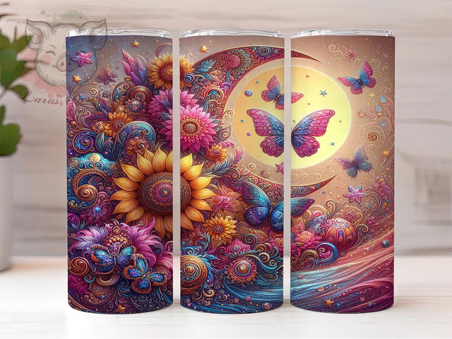 Boho Celestial Butterfly Moon Tumbler, Celestial Tumbler Wrap, Spring Tumbler Design, 20oz Tumbler Sublimation, Moon and Stars Tumbler, Aesthetic Tumbler Wrap, Digital Tumbler Wrap Sublimation Lara' s Designs 