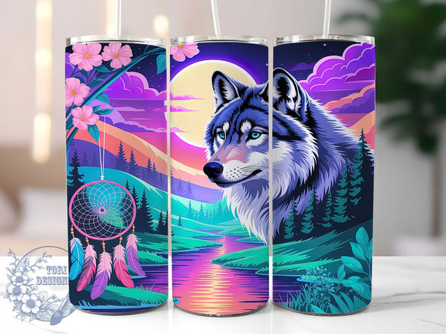 Boho Celestial Moon Wolf Tumbler, Celestial Wolf Pattern, Mystic Wolf Design, 20Oz Sublimation Wrap, Moon Wolf Art, Boho Celestial Texture, Tumbler Sublimation Sublimation ToriDesigns 
