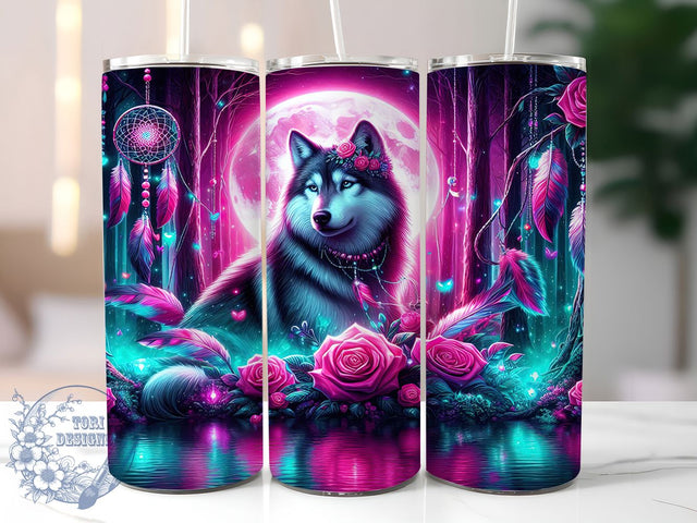 Boho Celestial Moon Wolf Tumbler, Celestial Wolf Pattern, Mystic Wolf Design, 20Oz Sublimation Wrap, Moon Wolf Art, Boho Celestial Texture, Tumbler Sublimation Sublimation ToriDesigns 