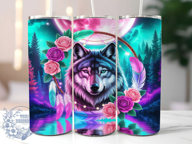 Boho Celestial Moon Wolf Tumbler, Celestial Wolf Pattern, Mystic Wolf Design, 20Oz Sublimation Wrap, Moon Wolf Art, Boho Celestial Texture, Tumbler Sublimation Sublimation ToriDesigns 