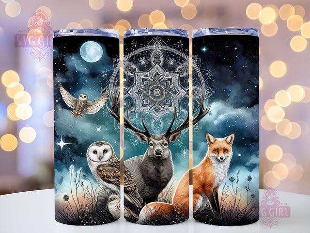 Boho Celestial Owl and Fox 20oz Tumbler Wrap Sublimation Design, Straight Tapered Tumbler Wrap, Mandala Night Sky Tumbler Png, Instant Digital Download Sublimation SvggirlplusArt 