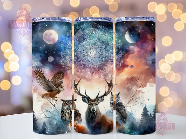 Boho Celestial Owl and Fox 20oz Tumbler Wrap Sublimation Design, Straight Tapered Tumbler Wrap, Mandala Night Sky Tumbler Png, Instant Digital Download Sublimation SvggirlplusArt 