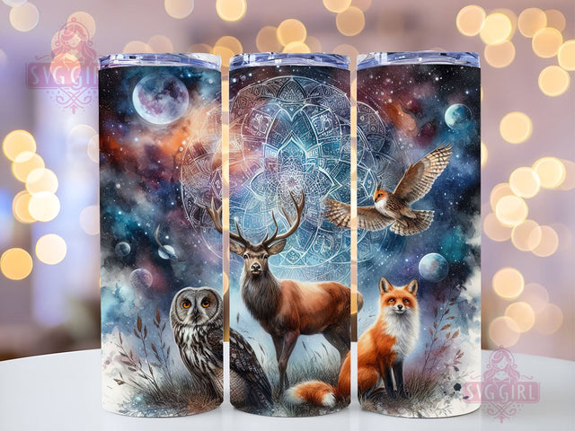 Boho Celestial Owl and Fox 20oz Tumbler Wrap Sublimation Design, Straight Tapered Tumbler Wrap, Mandala Night Sky Tumbler Png, Instant Digital Download Sublimation SvggirlplusArt 