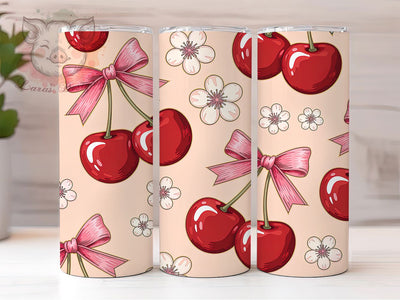 Boho Cherry Style 20oz Tumbler, Coquette Style Wrap, Vintage Cherry Design, Feminine Sublimation PNG, Retro Boho Vibes, 20oz Tumbler Wrap, Sublimation Design PNG, Cute Summer Gift Sublimation Lara' s Designs 