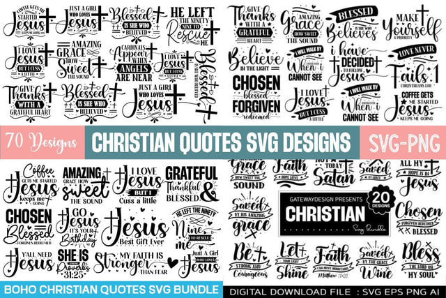 Boho Christian Quotes Svg Bundle, Funny Design , 70 svg designs , SVGs,Quotes and Sayings,Food & Drink,On Sale, Print & Cut SVG designmaster24 