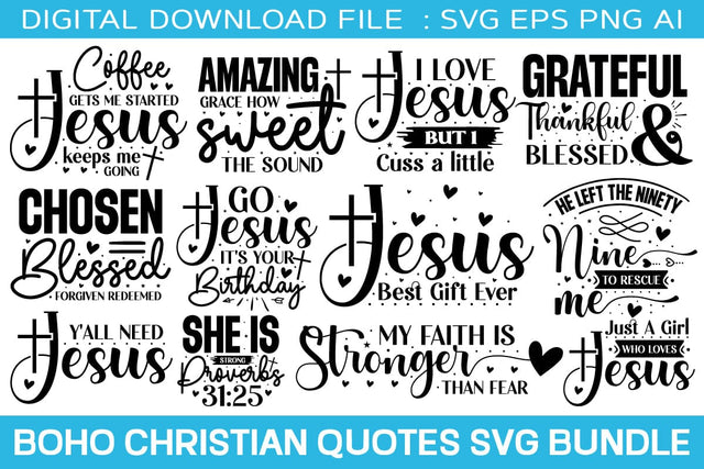 Boho christian Quotes svg bundle, Quotes and Sayings,Food & Drink,On Sale, Print & Cut SVG designmaster24 