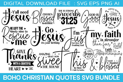 Boho Christian Quotes Svg Bundle,20 designs,SVGs,Quotes and Sayings,Food & Drink,On Sale, Print & Cut SVG designmaster24 