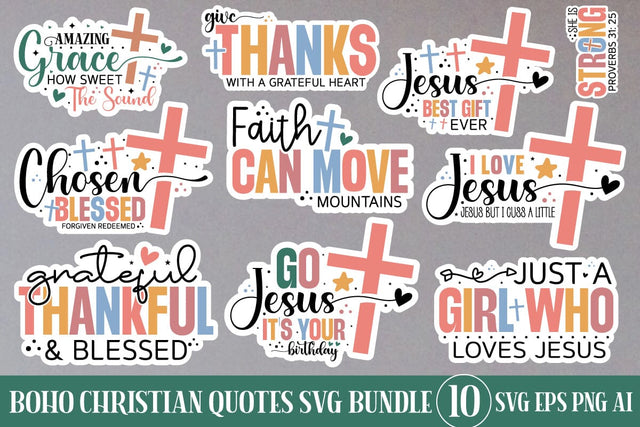 Boho christian Sticker Svg Bundle , SVGs,Quotes and Sayings,Food & Drink,On Sale, Print & Cut SVG designmaster24 