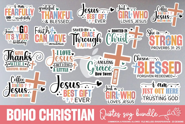 Boho christian Sticker Svg Bundle , SVGs,Quotes and Sayings,Food & Drink,On Sale, Print & Cut SVG designmaster24 