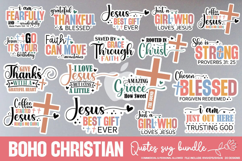 Boho christian Sticker Svg Bundle , SVGs,Quotes and Sayings,Food & Drink,On Sale, Print & Cut SVG designmaster24 